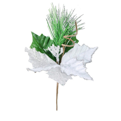 Poinsettia Pick Glitter, 20cm, Asstd