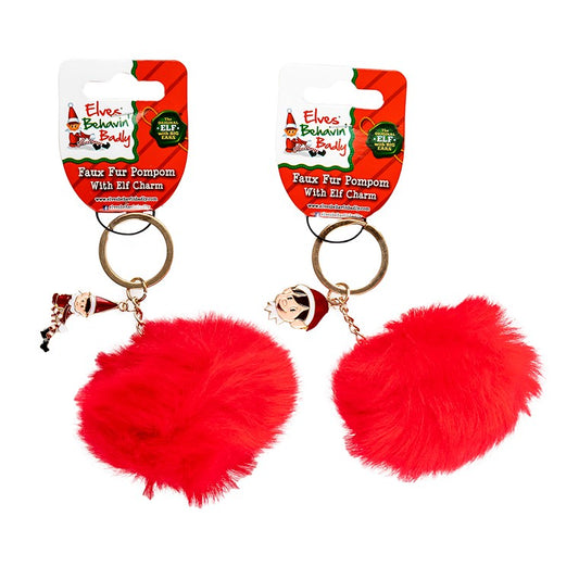 Christmas Elves BB Pom Pom Keyring, Asstd