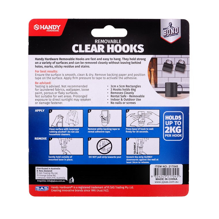 Removable Clear Hooks, 3pc