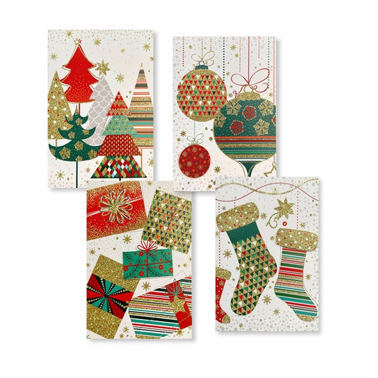 Glitter Christmas Cards, Asstd,8pk