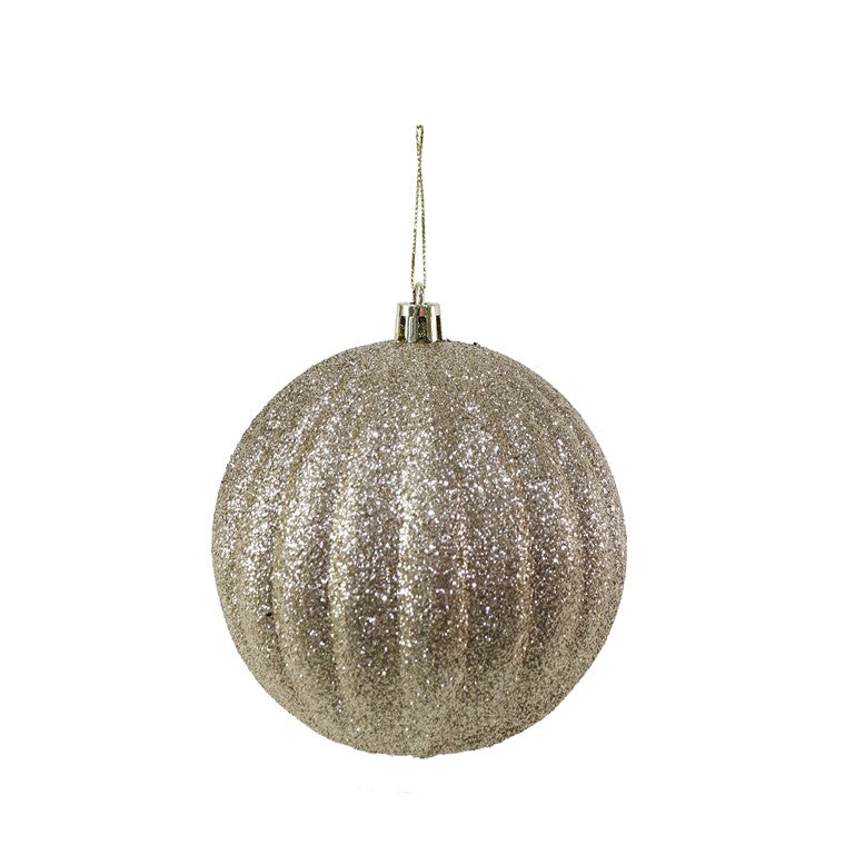 Glitter Ribbed Bauble, 100mm, Asstd