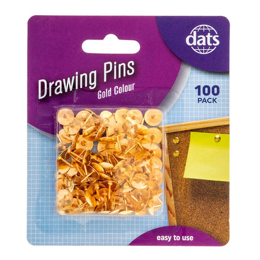 Drawing Pins, Gold, 100pk