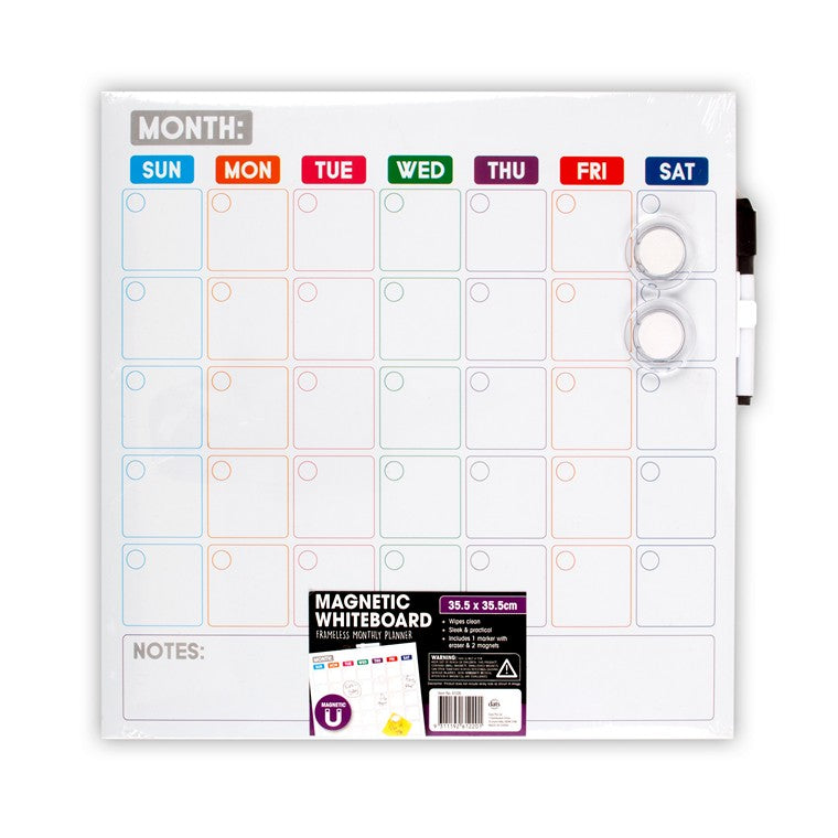 Magnetic Whiteboard Frameless Monthly Planner w/ Marker