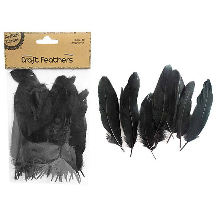 Craft Black Feathers, 50pk, 14cm