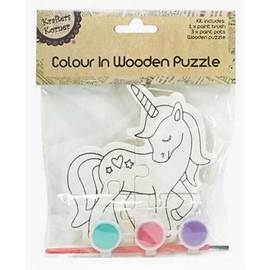 DIY Colour In Wooden Puzzle, 4 Asstd Designs