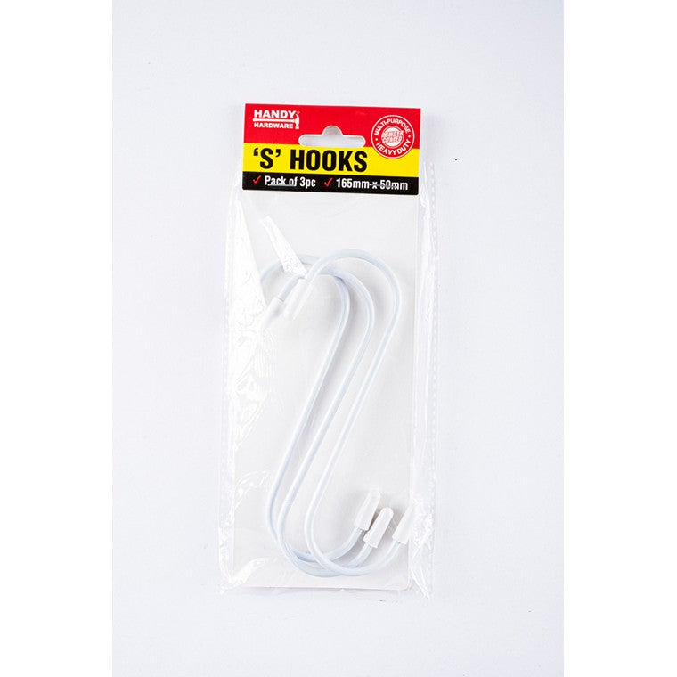 S Hooks, 165mm x 50mm, 3pc