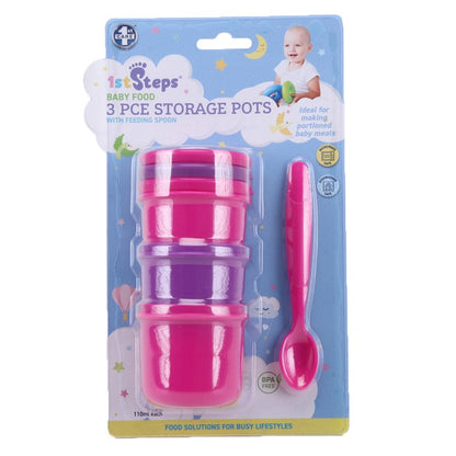 1st Steps Storage Pots w/ Spoon 110ml, 2 Asstd Colours