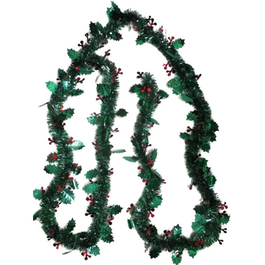 Christmas Tinsel 3m 5 Ply 8cm Holly and Berries