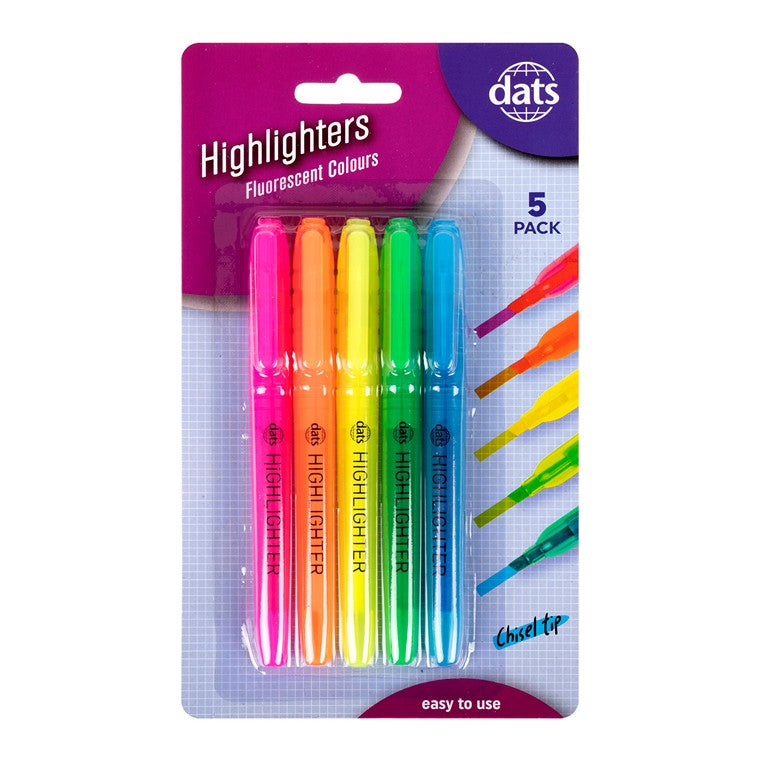 Highlighters, Fluro, 5pk