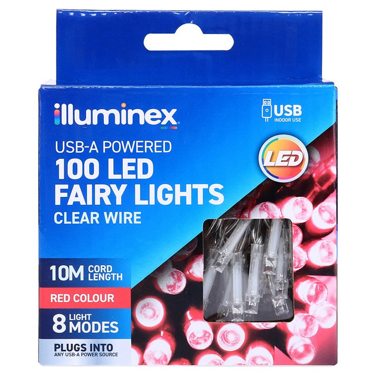 Fairy Lights, USB, 100 LED, Red