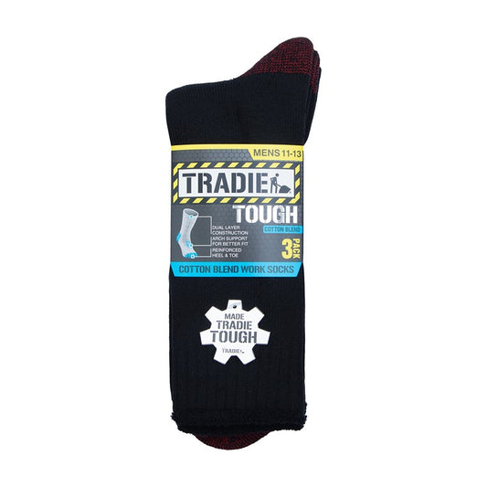 Tradie Mens, Cotton Crew Socks, 3pk, Size 11-13