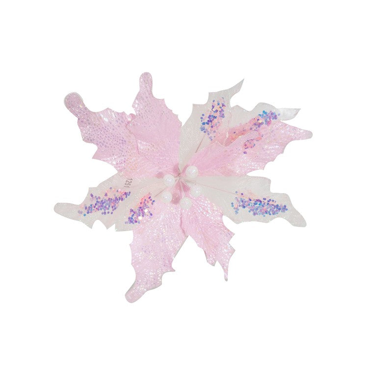 Iridescent Pink Poinsettia Clip, 33cm, Asstd