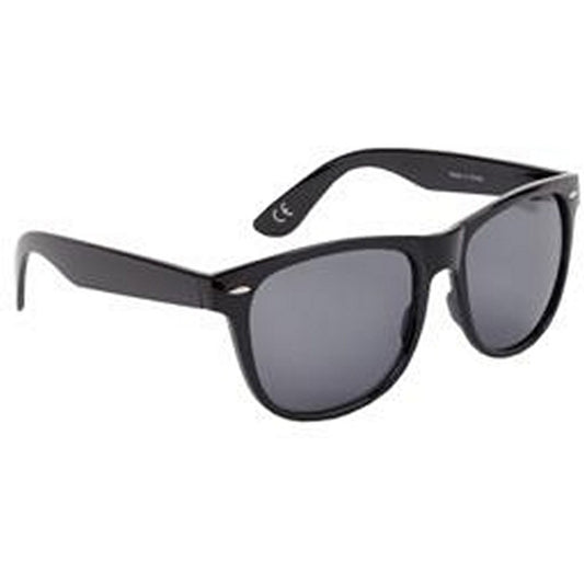 Plastic Wayfarer Style Sunglasses, Black w/ Mirror Lens