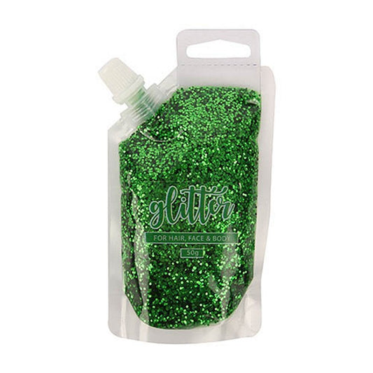 Green Glitter Gel Pouch, 50gm