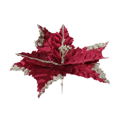 Velvet Rich Embossed Poinsetta Clip, Asstd