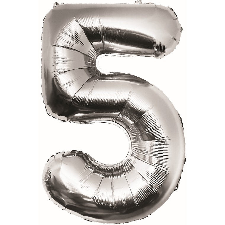 Number Foil Balloon, Silver, 5