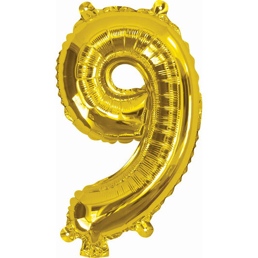 Gold Foil Balloon, 35cm, Number 9