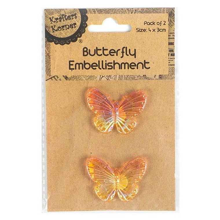 Butterfly Embellishments, 2pk, 6 Asstd Colours