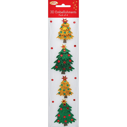 Christmas 3D Tree Embellishments, 4pk