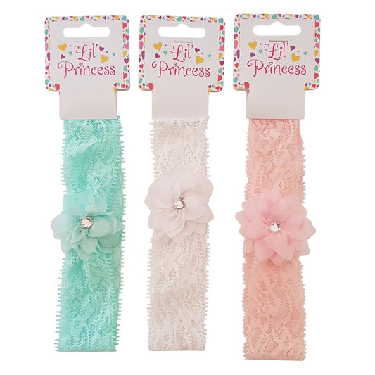 Little Princess  Stretch Headband, Flower, 3 Asstd Colours