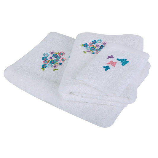 H&G Embroidered Towel Set, White, 3pce