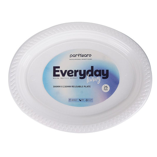 Reusable Oval Plate White, 30cm X 23cm, 25pk