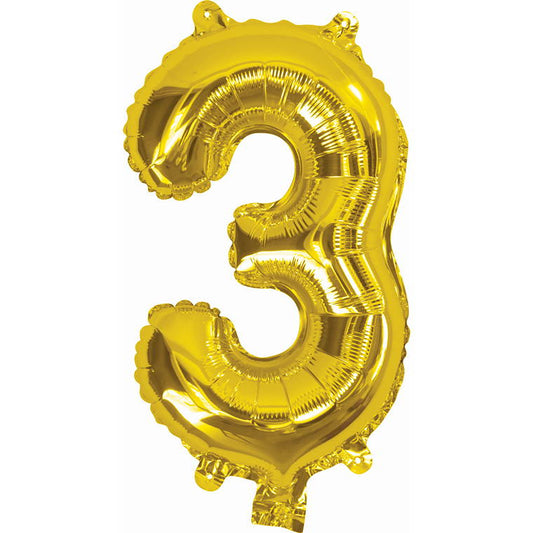 Gold Foil Balloon, 35cm, Number  3