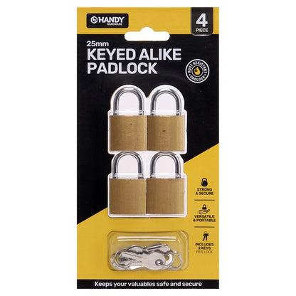 Keyed Alike Padlock, 25mm, 4pk