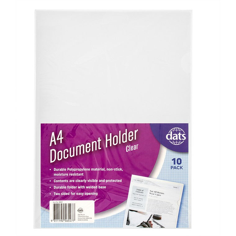 Document File Holder, A4, Clear, 10pk