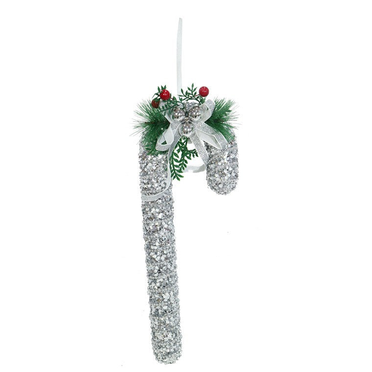 Sparkly Candy Cane w/ Pine Deco, Asstd