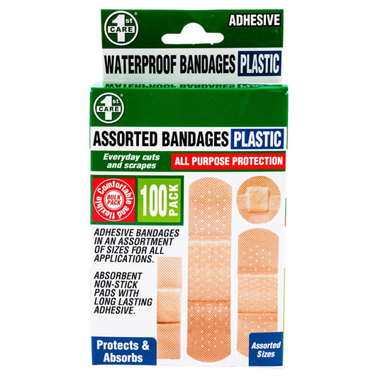 Plastic Bandage Strips, Assorted, 100pk