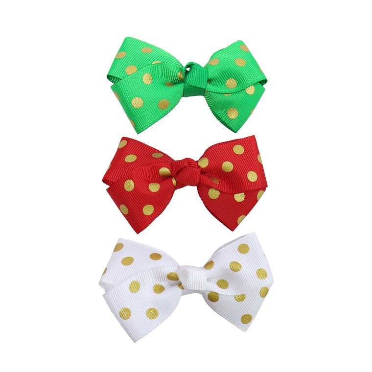 Hair Clip Bow Grosgrain Spots, 3pk, Asstd