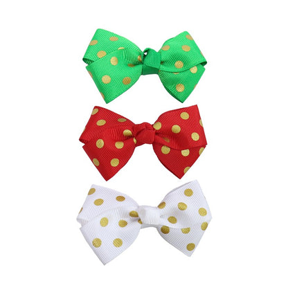 Hair Clip Bow Grosgrain Spots, 3pk, Asstd