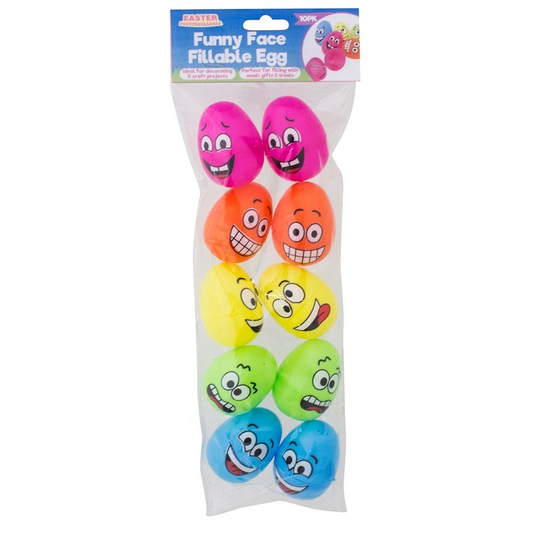 Funny Faces Fillable Eggs, 10pk, 5.5cm x 4cm