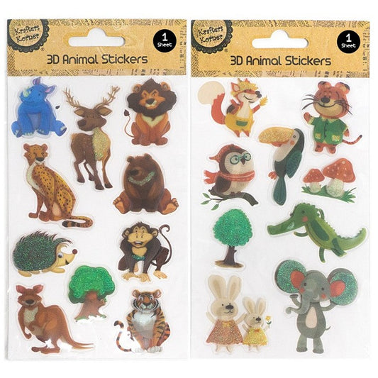 3D Animal Stickers, 2 Asstd Designs