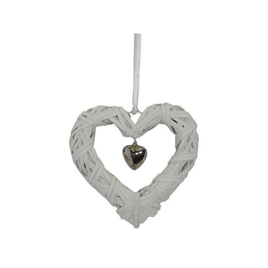 White Wicker Hanging Heart Décor, 15cm