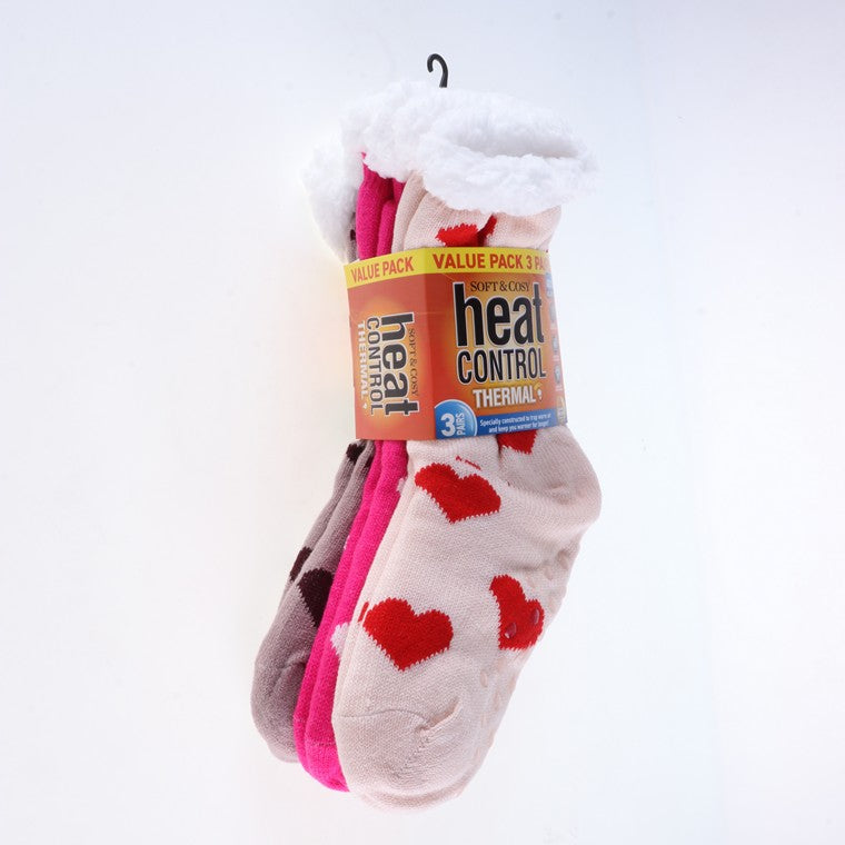 Heat Control Bed Socks Hearts, 3pk, Asstd Designs