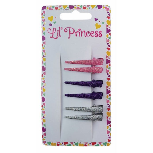 Little Princess Hair Clips, Glitter, 6pk, 2 Asstd Colours