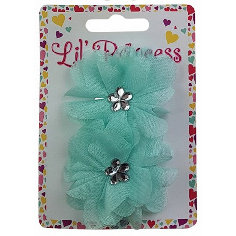 Little Princess Hair Clips, Flower, 2pk, 4 Asstd Colours