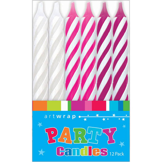 Candle 8cm, Spirals Pinks, 12pk