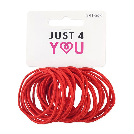 School Hair Elastic, Red, 24pk