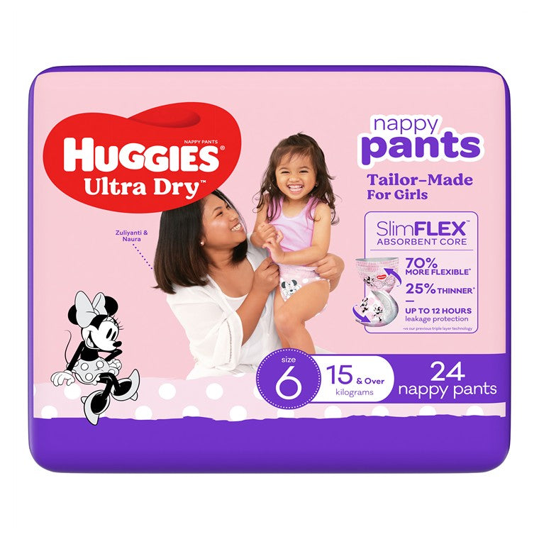 Huggies Nappy Pants Girl 24pk, Size 6, Junior