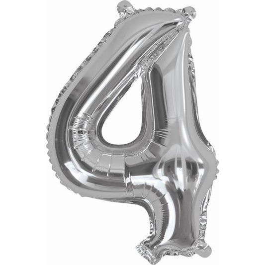 Silver Foil Balloon, 35cm, Number 4