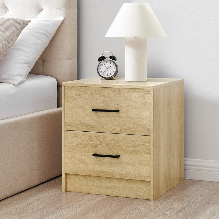 Bedside Table, 2 Drawers, Oak