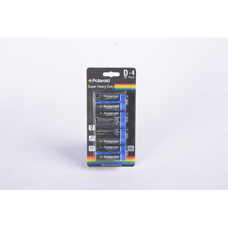 Polaroid Battery, D Size, 4pk, Super Heavy  Duty