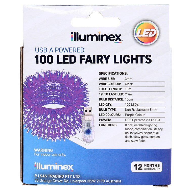 Fairy Lights, USB, 100 LED, Purple