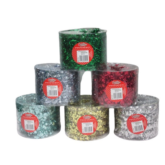 Christmas Tinsel Mini Star, 8m, 6 Asstd Colours