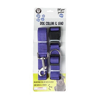 Dog Collar & Lead Set, Large, 4 Asstd Colours