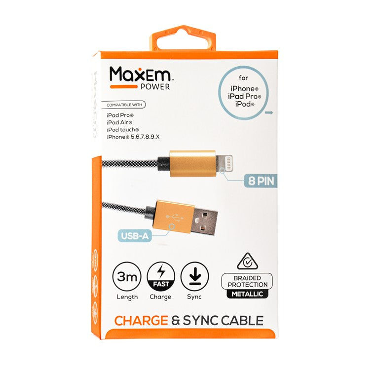 Maxem Cable Braided USB to Lightning, 3m