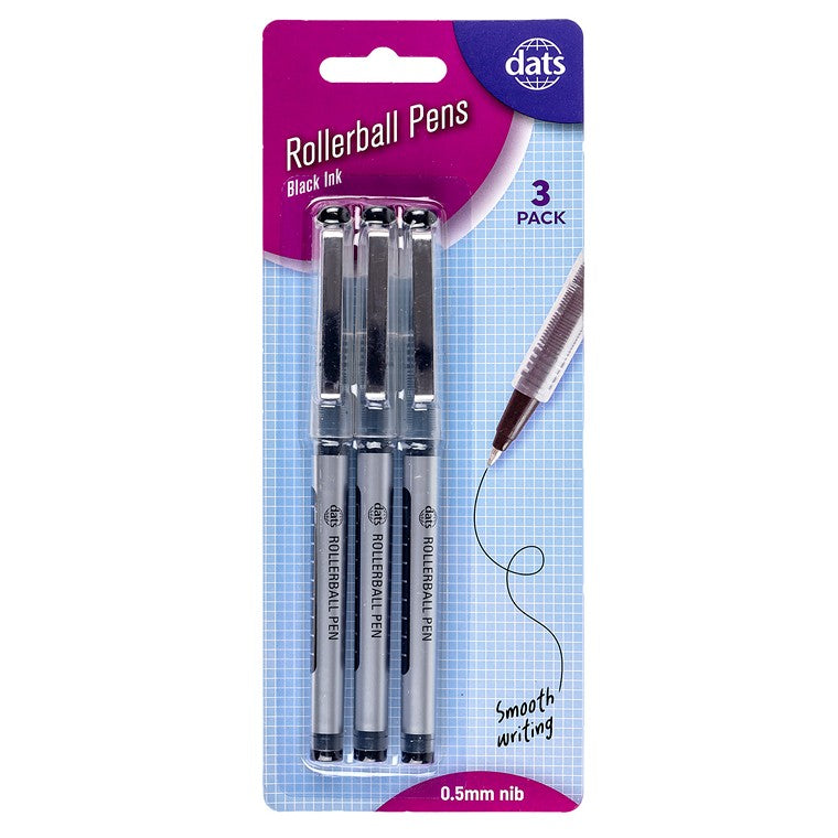 Rollerball Pen, Black Ink, 3pk